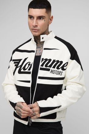 Boohooman Mens Tall Boxy Pu Contrast Boucle Panel Moto Jacket - Black Denim - Size X-Large