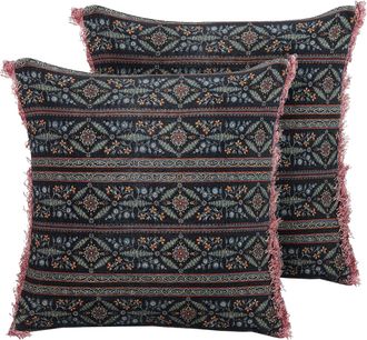 Beliani Conjunto De 2 Cojines De Terciopelo Multicolor 45 X 45 Cm Floral Flecos Ruta