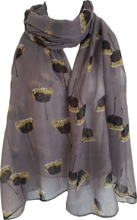 GlamLondon Painted Poppies Print Scarf Womens Poppy Flower Fashion Floral Shawl Wrap (Grey)