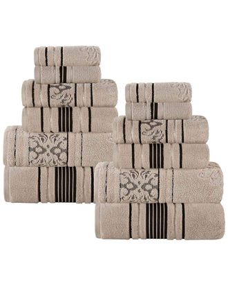 Superior Sadie Zero Twist Cotton Jacquard Floral Absorbent 12Pc Assorted Towel Set