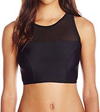 Minkpink Bottoms Up Sport Crew Neck Mesh Bikini Top In Black
