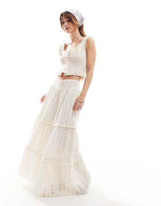 the frolic Esclusiva The Frolic - Gonna lunga a balze in pizzo color crema con vita arricciata in coordinato-Bianco