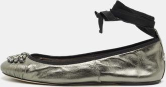 Jimmy Choo London Metallic Leather Crystal Embellished Grace Ballet Flats