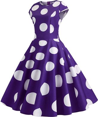 Generic 1950s Dresses for Women, Vintage Crew Neck Dress Retro Polka Dot Short Sleeve Dress Stretchy High Waist Dress A Line Large Skirt Dress Rockabilly Swin