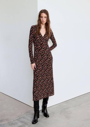 Mango Vestito plissettato stampato nero - Donna - XS - MANGO