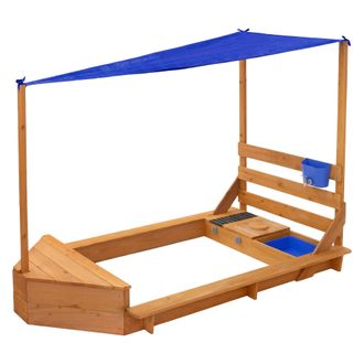 ML Design Ml-design Arenero Con Techo Y Cocina De Barro, Arenero De Madera Maciza, Dise&ntilde;o De Barco, Arenero De Exterior Con 2 Bancos Y Accesorios, Protecci&oacute;n Uv