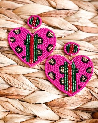 White Label Womens Heart Beaded Earrings In Pink