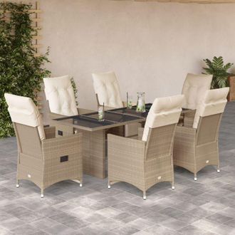 vidaXL Set De Mesa Y Sillas De Jard&iacute;n 7 Pzas Y Cojines Rat&aacute;n Pe Beige Vidaxl