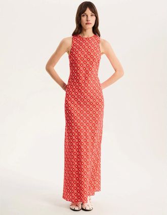 Omnes Womens Torin Floral Gingham Dress - Red - Size: 18