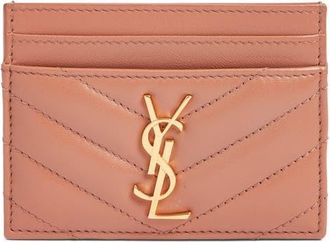 Saint Laurent Cassandra Matelass&eacute; Leather Card Case in Barely Pink at Nordstrom