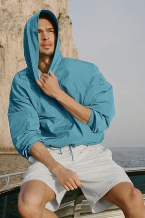 Alo | Axis Hooded Pullover Top in Blue Breeze, Size: Medium