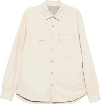 Rick Owens Leren overhemd met klepzakken - Heren - Casual Overhemden - Beige - L - Leer - Overhemden