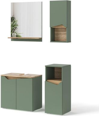 Vicco Conjunto de muebles de baño Marelle, Verde/Artesano, 4 Teile