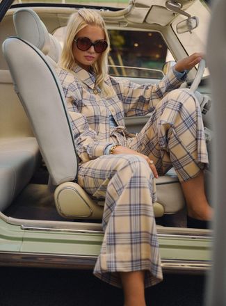 Icone Womens Drawcord-waist checkered twill pant