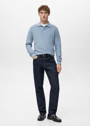 Mango Pullover polo cotone microtexture celeste - Uomo - XXL - MANGO MAN