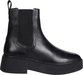 Tommy Hilfiger Monogram Leren Chelsea Boot - Dames - Chelseaboots - Zwart - 38 EU - Leer - Schoenen