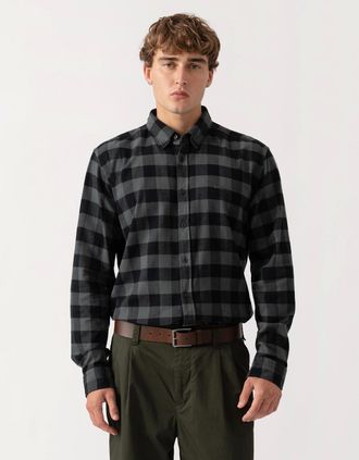 HUGO BOSS Mens BOSS Orange Rickert Mens Long Sleeve Check Shirt - Open Green 377 - Black - Size: 42/Regular