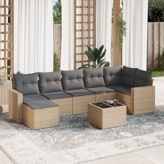 vidaXL Vidaxl - Juego De Sof&aacute;s De Jard&iacute;n Con Cojines Beige 8 Pzas Rat&aacute;n Pe