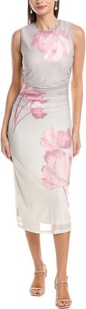 Anne Klein Sleeveless Ruched Printed Mesh Midi Dress