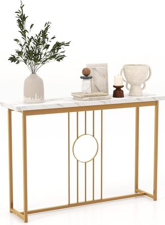 Costway Costway - Mesa Consola De 120 Cm, Mesa De Entrada Moderna Con Tablero De M&aacute;rmol Falso Y Estructura De Metal Resistente, Mesa Auxiliar Larga Con Marco 
