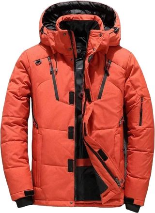Generic Men Winter Jacket White Duck Down Parka Casual Goose Feather Mens Winter Coat Hood Thick Warm Waterproof Jackets, Orange, M