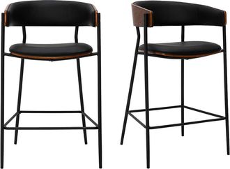 Miliboo Taburetes De Bar De Dise&ntilde;o Negros Y Madera Oscura Nogal H66.5 Cm (lote De 2) Dante