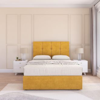 Sloomy Jasmine Plush Bed Set With No Drawers Mattress & 26 Headboard in Gold | Size: Single