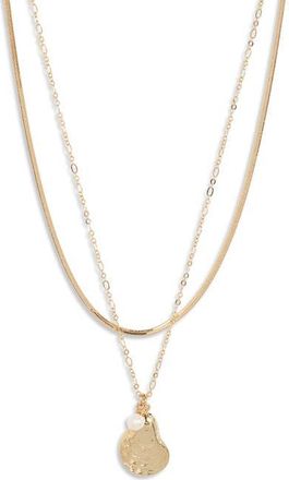 Nordstrom Demi Fine Set of 2 Shell & Freshwater Pearl Necklace in 14K Gold Plated at Nordstrom