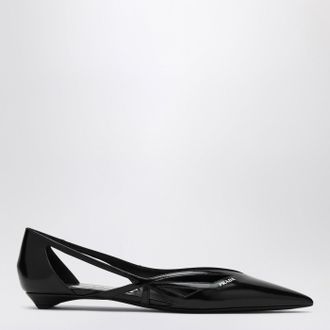 Prada Cut out black brushed leather ballerina
