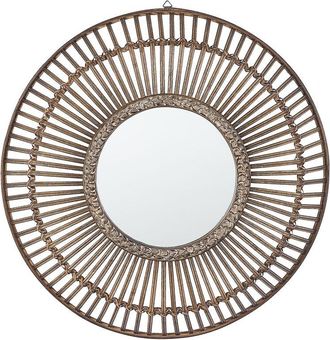 Beliani Beliani - Espejo de pared madera oscura redondo 66 cm marco hecho a mano bambú boho rústico Blasito