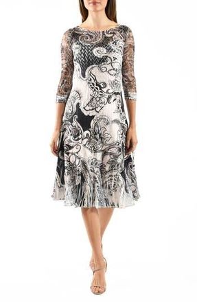 Komarov Illusion Neck Lace & Charmeuse Cocktail Dress in Paisley Grove at Nordstrom Rack, Size Medium