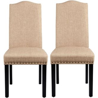 Yaheetech Set 2 Sedie Sala da Pranzo Imbottite Moderne in Tessuto Eleganti Gambe in Legno Massello Cachi - Yaheetech