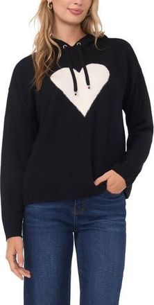 Vince Camuto Intarsia Heart Sweater Hoodie in Rich Black at Nordstrom Rack, Size X-Large P