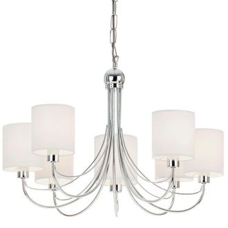 Loops Multi Light Ceiling Pendant 7 Bulb Chrome & White Shade Chandelier Modern Lamp