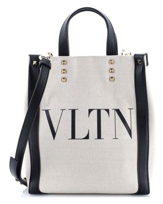 Valentino Beige Canvas Grande Plage Vltn Tote Mini (Authentic Pre-Loved)