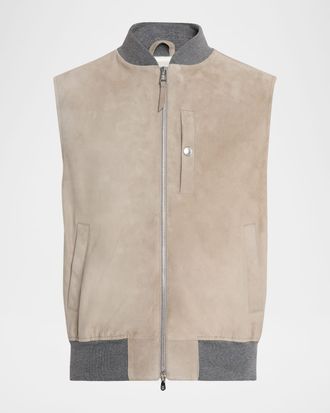 Brunello Cucinelli Mens Ribbed-Trim Leather Vest