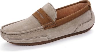 Generic Mens Loafers Shoes Suede Vamp Genuine Leather Stitching Details Round Toe Penny Loafer Lightweight Flexible Resistant Flat Heel Casual Walking(Khaki,6