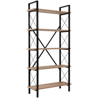 Dmora Dmora - Estante Para Libros Martone, Estante De Oficina, Porta Libros M&oacute;vil, Biblioteca, 90x34 H180 Cm, Roble Y Negro