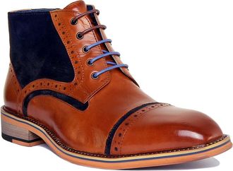 Justinreess England Hi Dennis Mens A-hi Suede Combo Brogue Wing T Ankle Boots (Brown Blue, UK 10)