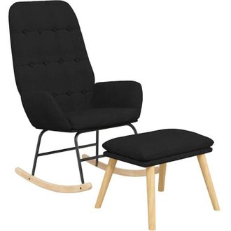 vidaXL Sill&oacute;n Mecedora Con Taburete Tela Negro Vidaxl