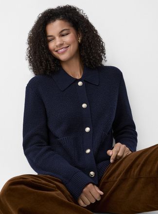 Contemporaine Womens Wool-blend Polo Shirt collar cardigan
