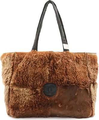 Chanel Black Brown Lapin Suede Handbag Tote Bag (Pre-Owned)