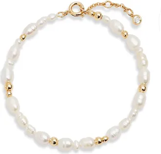 Nordstrom Demi Fine Freshwater Pearl Bracelet in White- 14K Gold Plated at Nordstrom