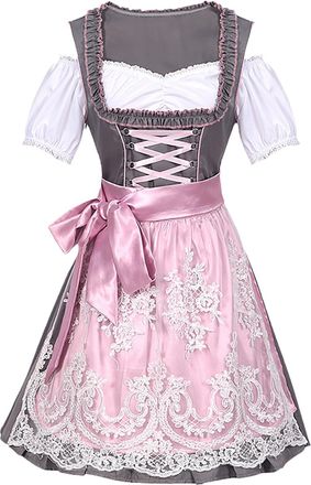 Generic German Costume Bavarian Dirndl Dress Black Lace Mini Dress Pink Women Party Ladies Size 22 UK Seasalt Dresses for Women UK Pink