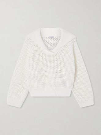 Brunello Cucinelli Pullover In Misto Cotone Punto A Giorno - Bianco