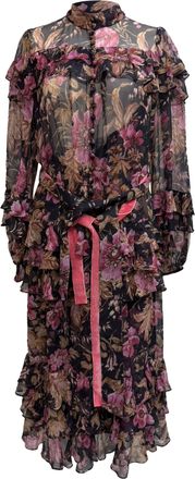 Zimmermann Lucky Tiered Frill Midi Dress in Multicolor Silk