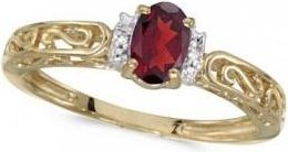 Allurez Oval Ruby & Diamond Filigree Antique Style Ring 14k Yellow Gold