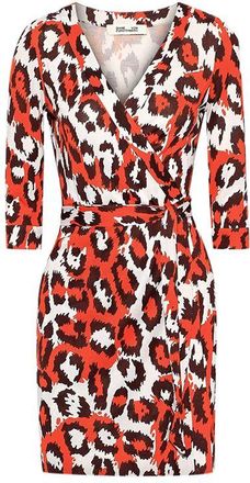 Diane Von Fürstenberg Orange leopard print silk jersey Julian mini dress Size XS