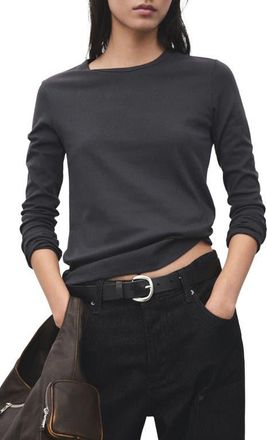 Mango Long Sleeve Cotton T-Shirt in Charcoal at Nordstrom, Size X-Small
