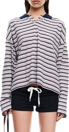 Lioness Rebels Stripe Long Sleeve Oversize Polo in Noir Stripe at Nordstrom, Size X-Large